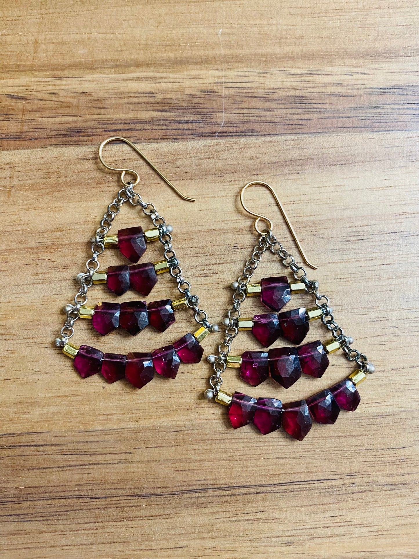 Shield cut Rhodolite Garnet Earrings