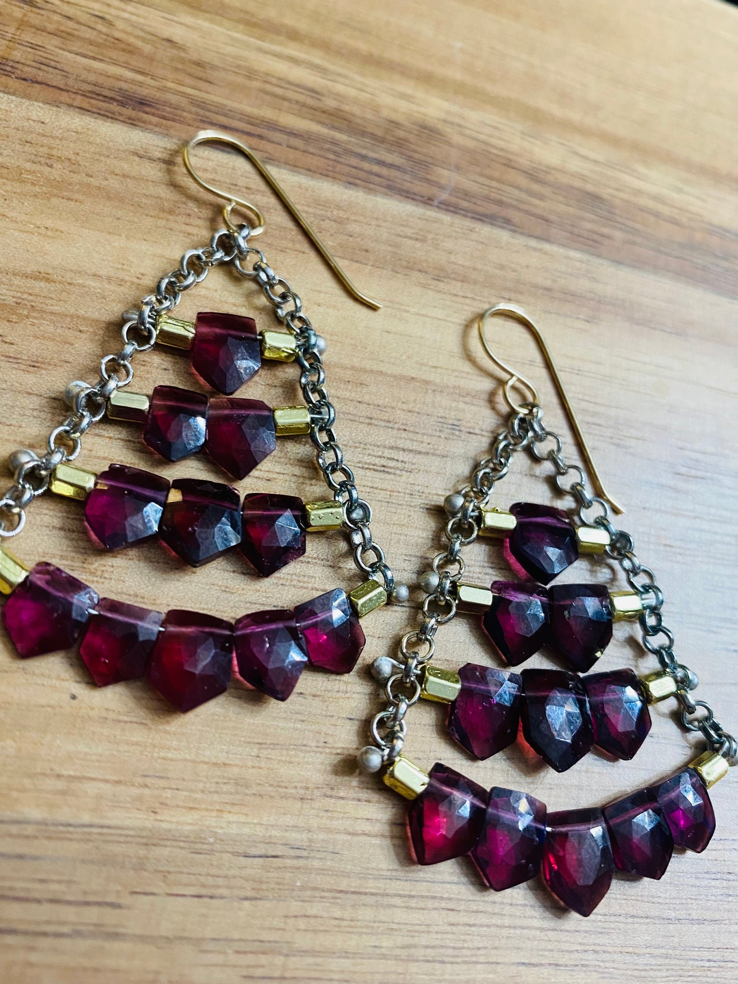 Shield cut Rhodolite Garnet Earrings