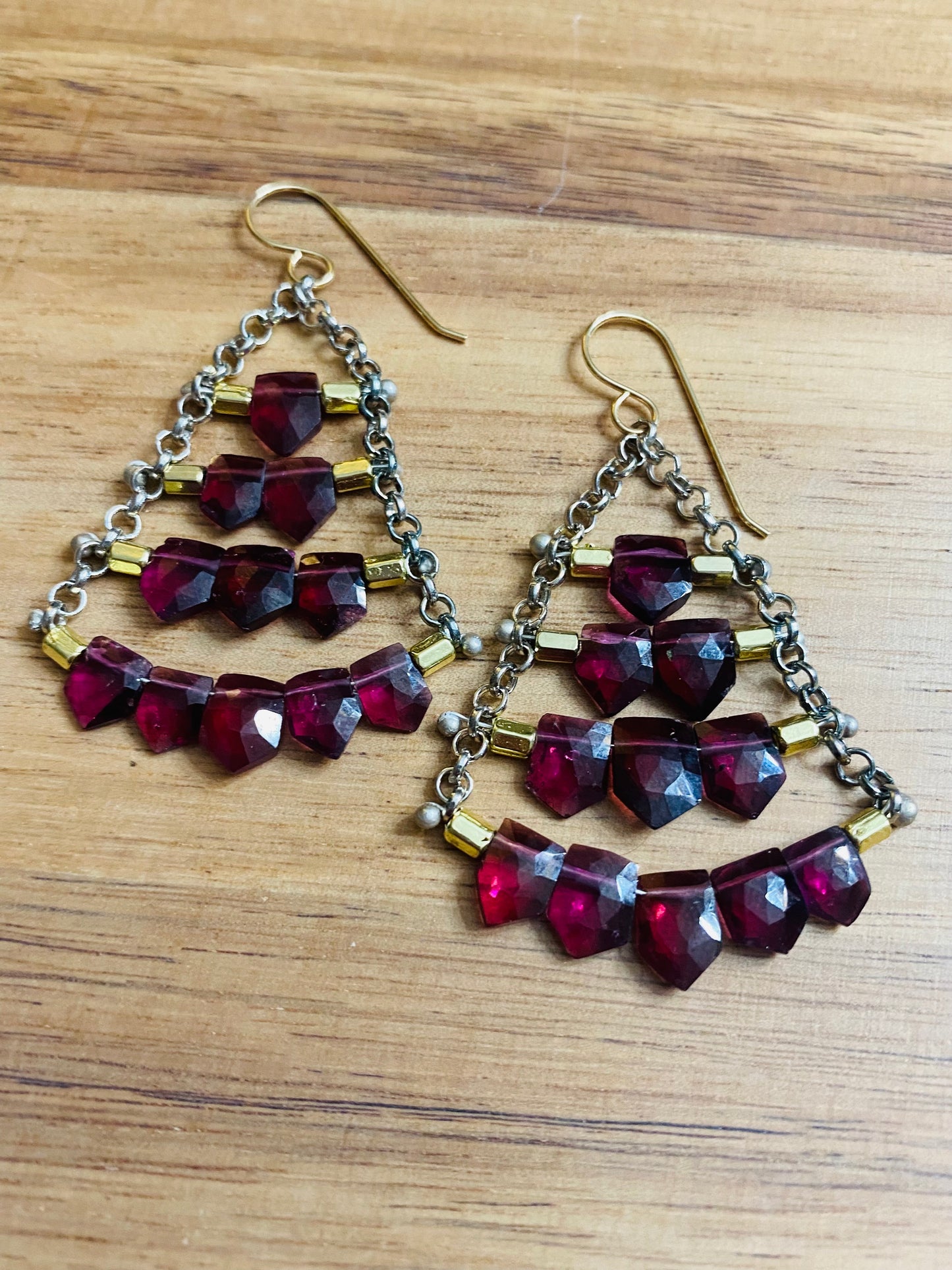 Shield cut Rhodolite Garnet Earrings