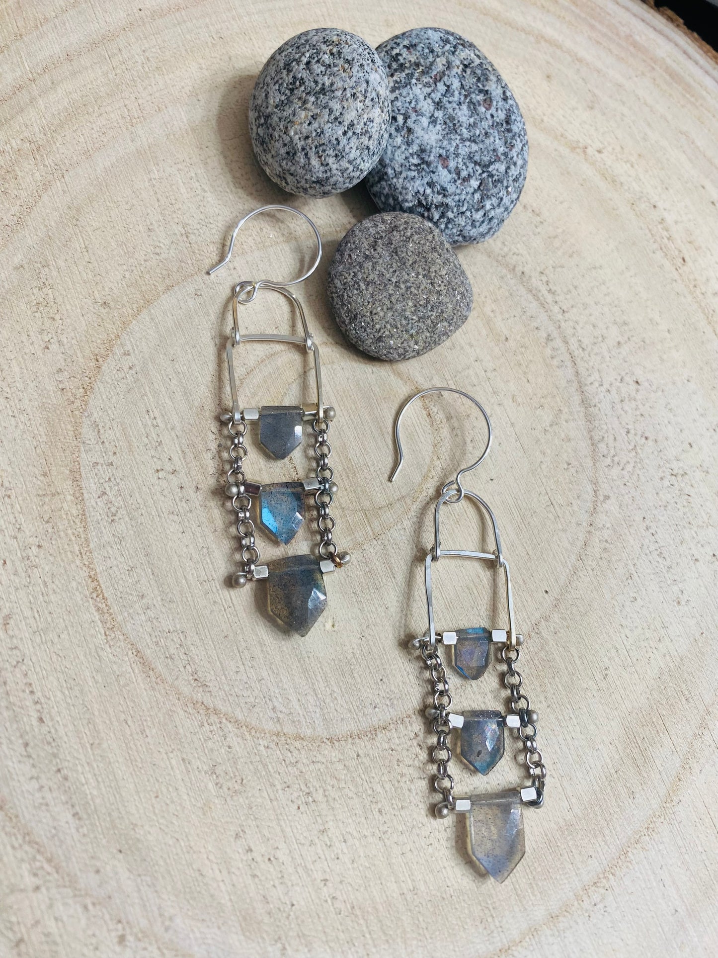 Labradorite Shield Earrings - Multple Stone Options Available.
