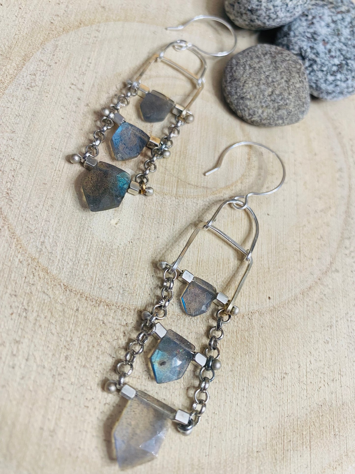 Labradorite Shield Earrings - Multple Stone Options Available.