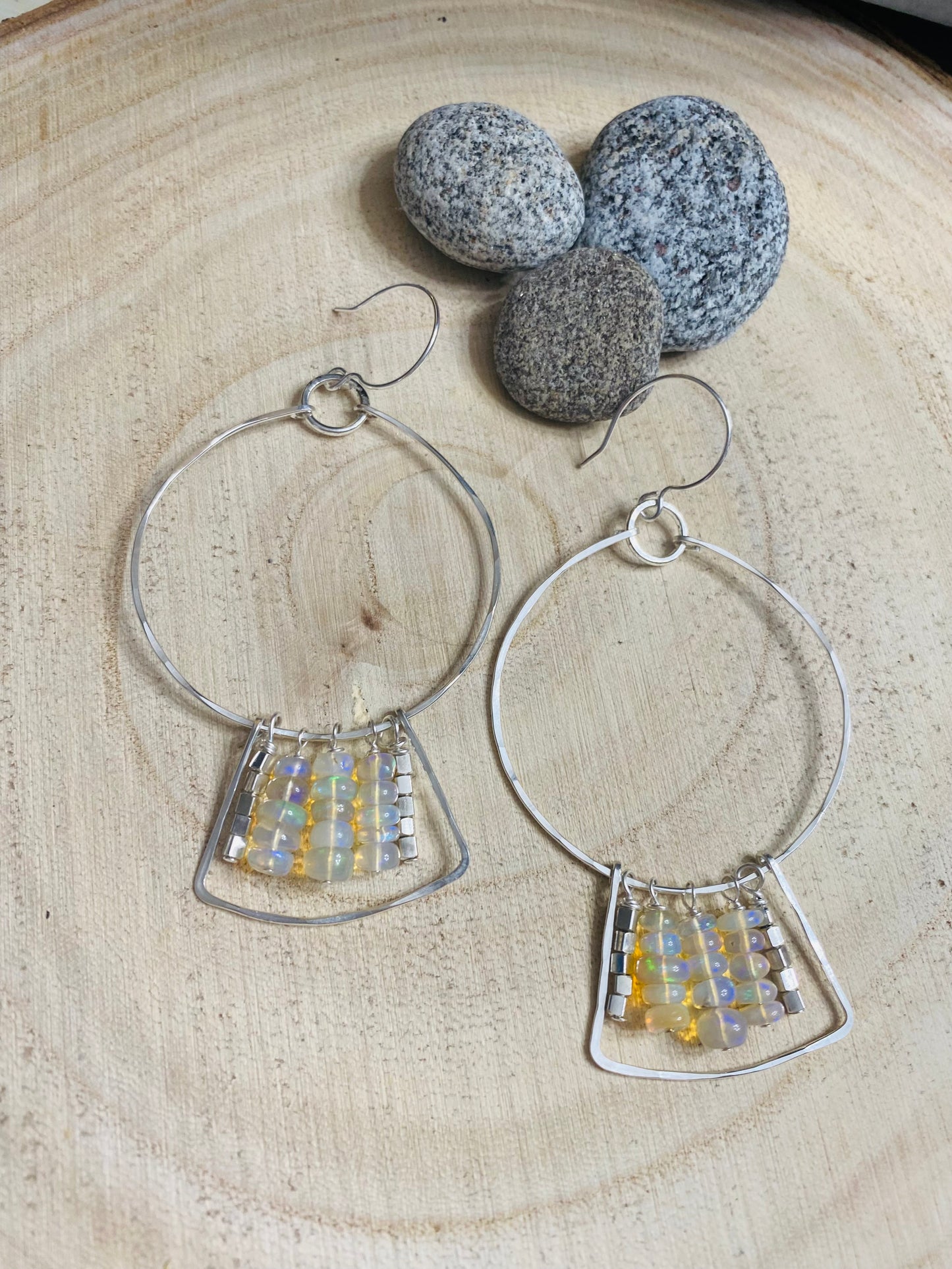 Sterling silver welo opals hoop earrings