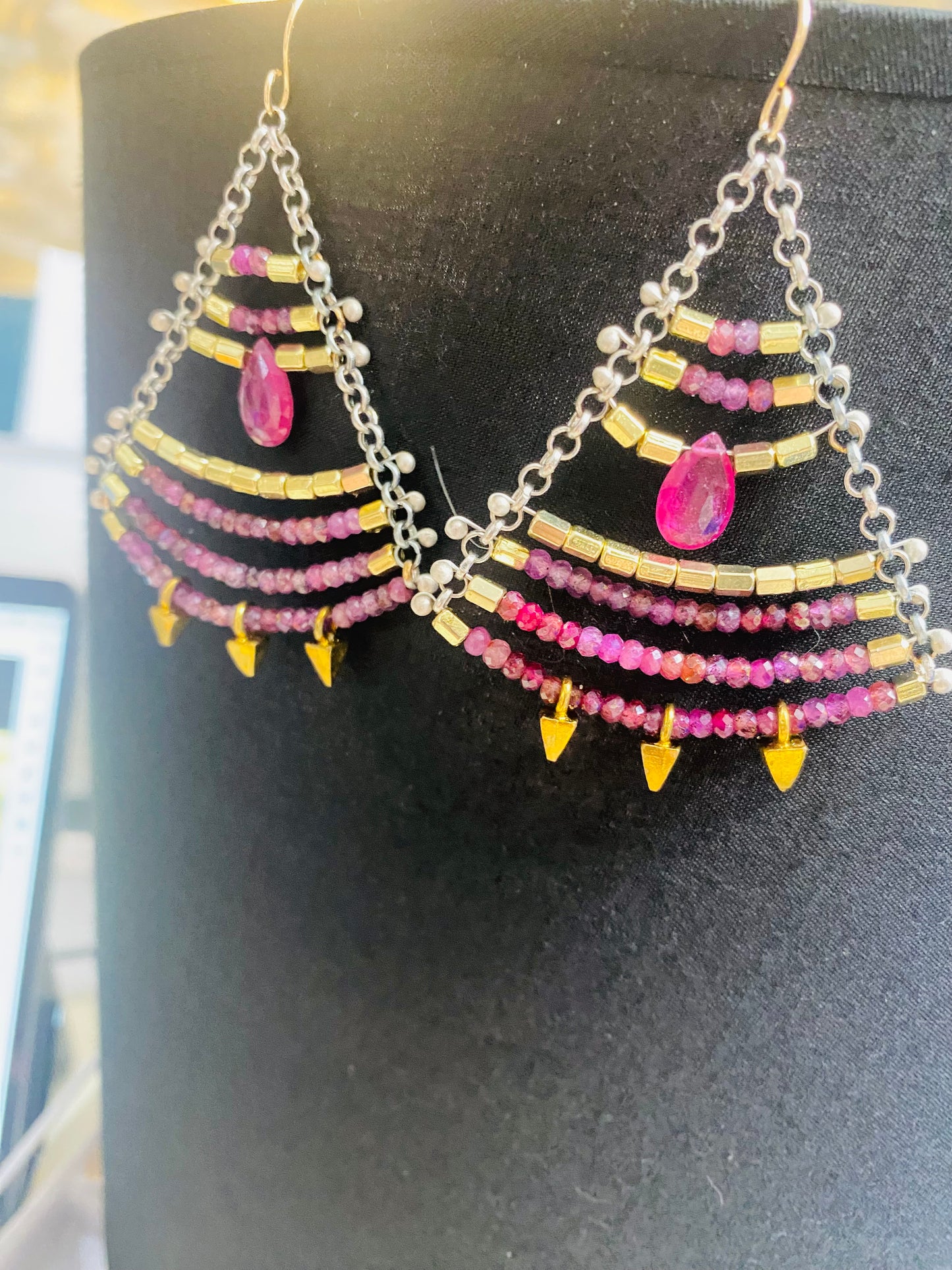 Spectacular Pink Sapphire Chandelier Earrings