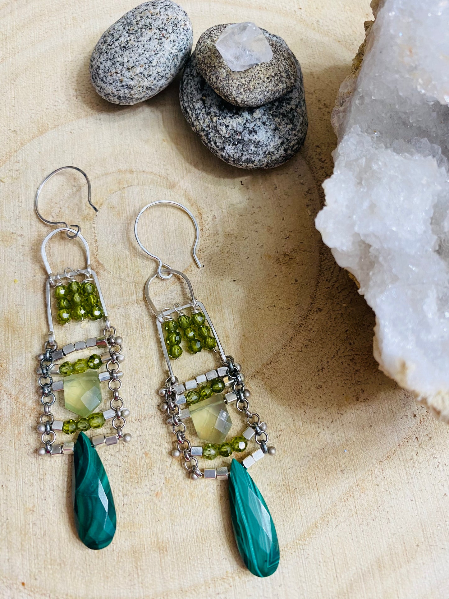 Stunning Malachite and Prehnite earrings