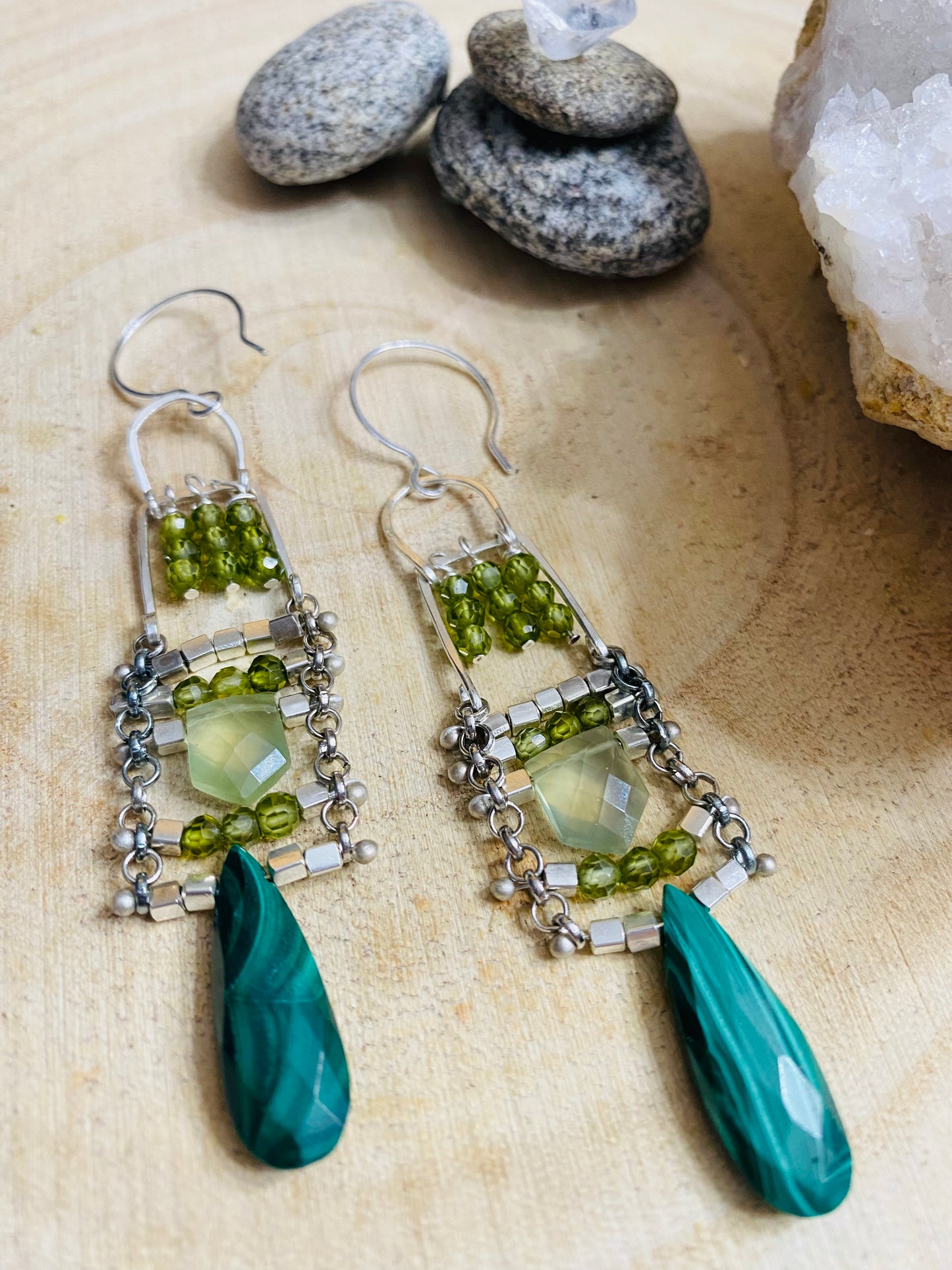 Stunning Malachite and Prehnite earrings