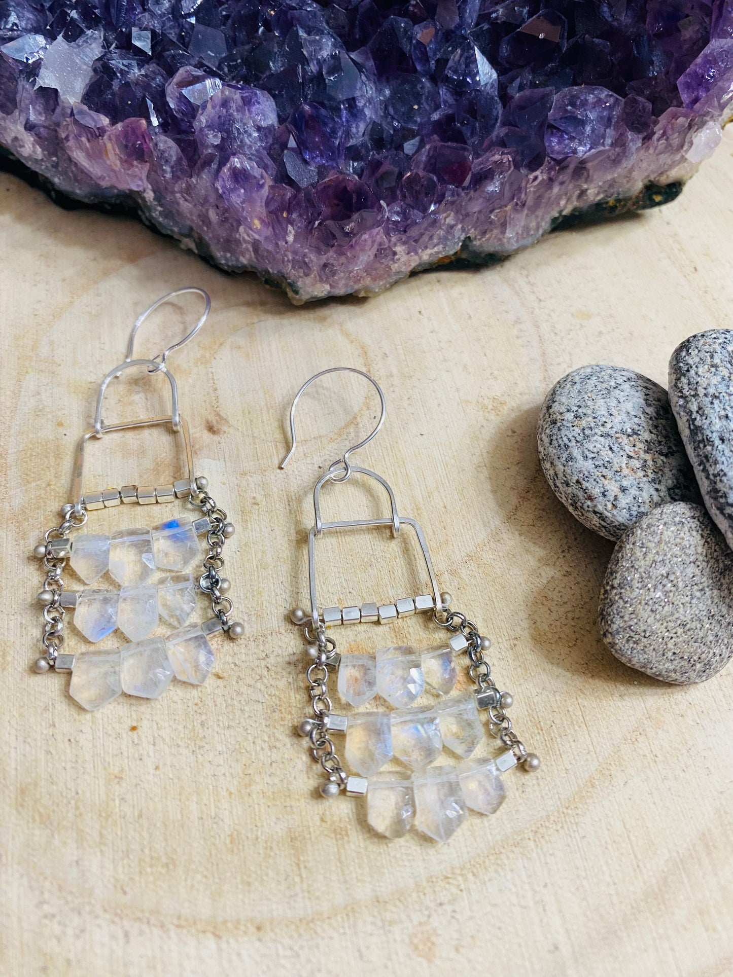 Shield Cut Moonstone Matrix Earring