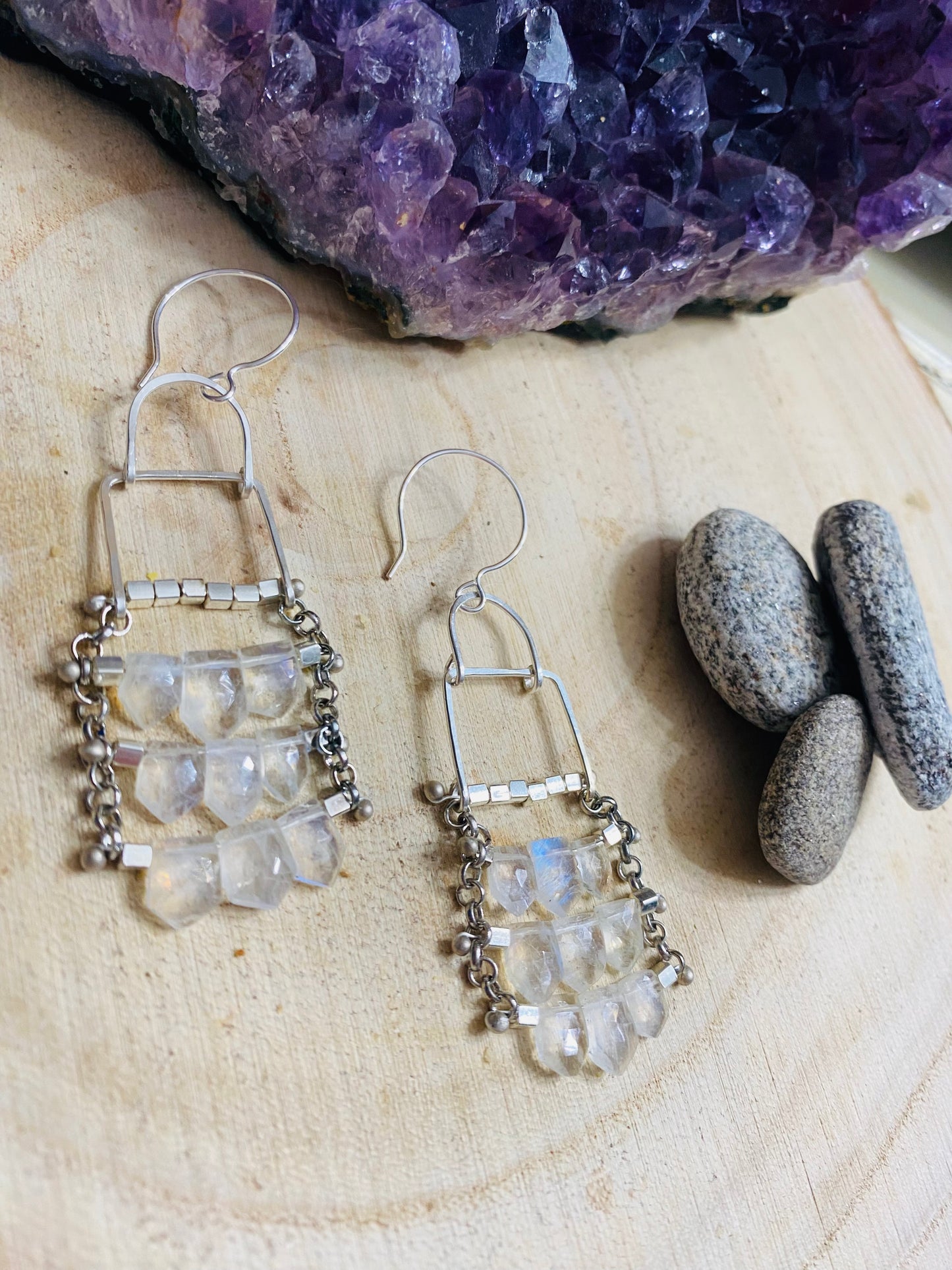Shield Cut Moonstone Matrix Earring