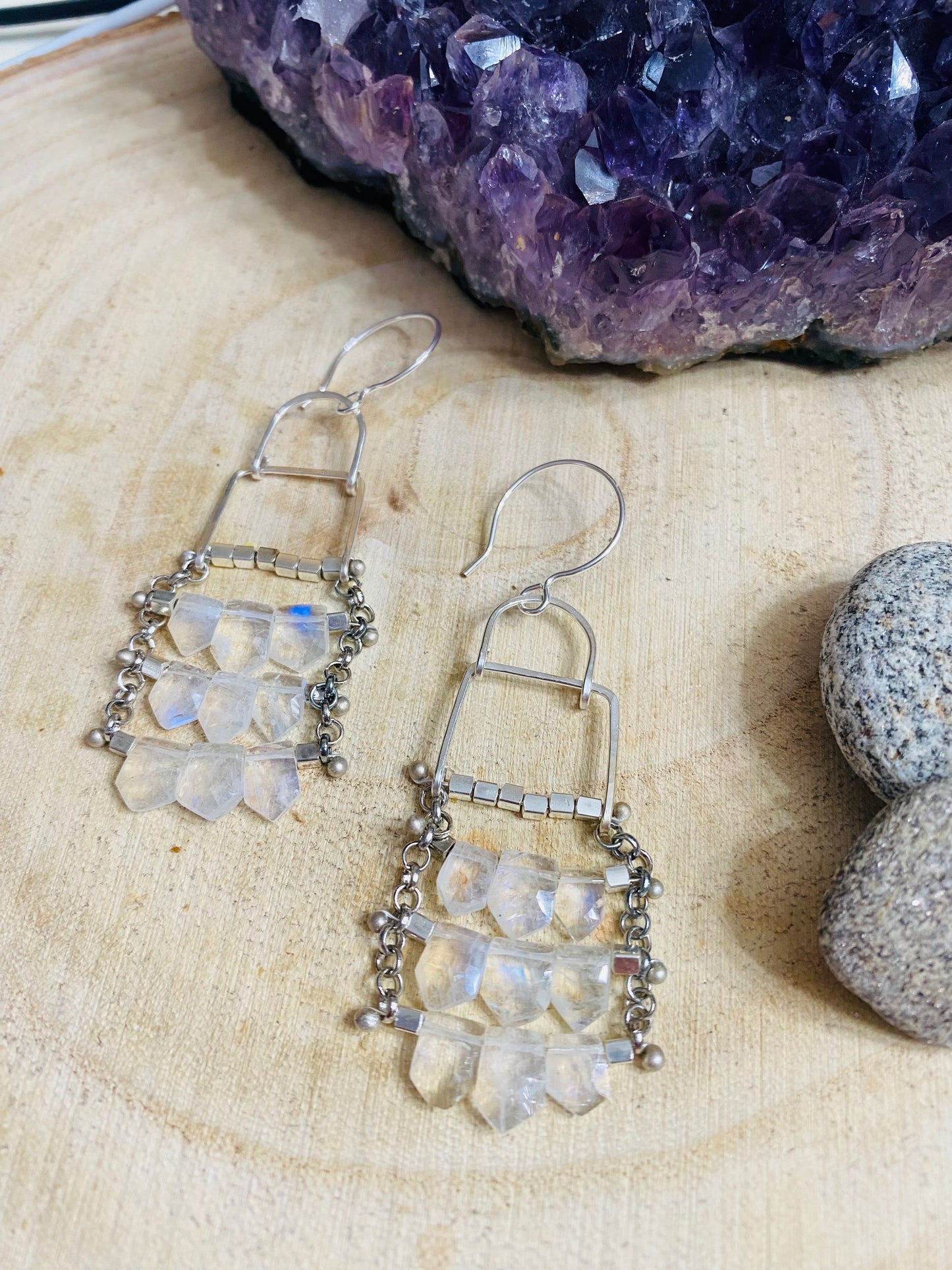 Shield Cut Moonstone Matrix Earring