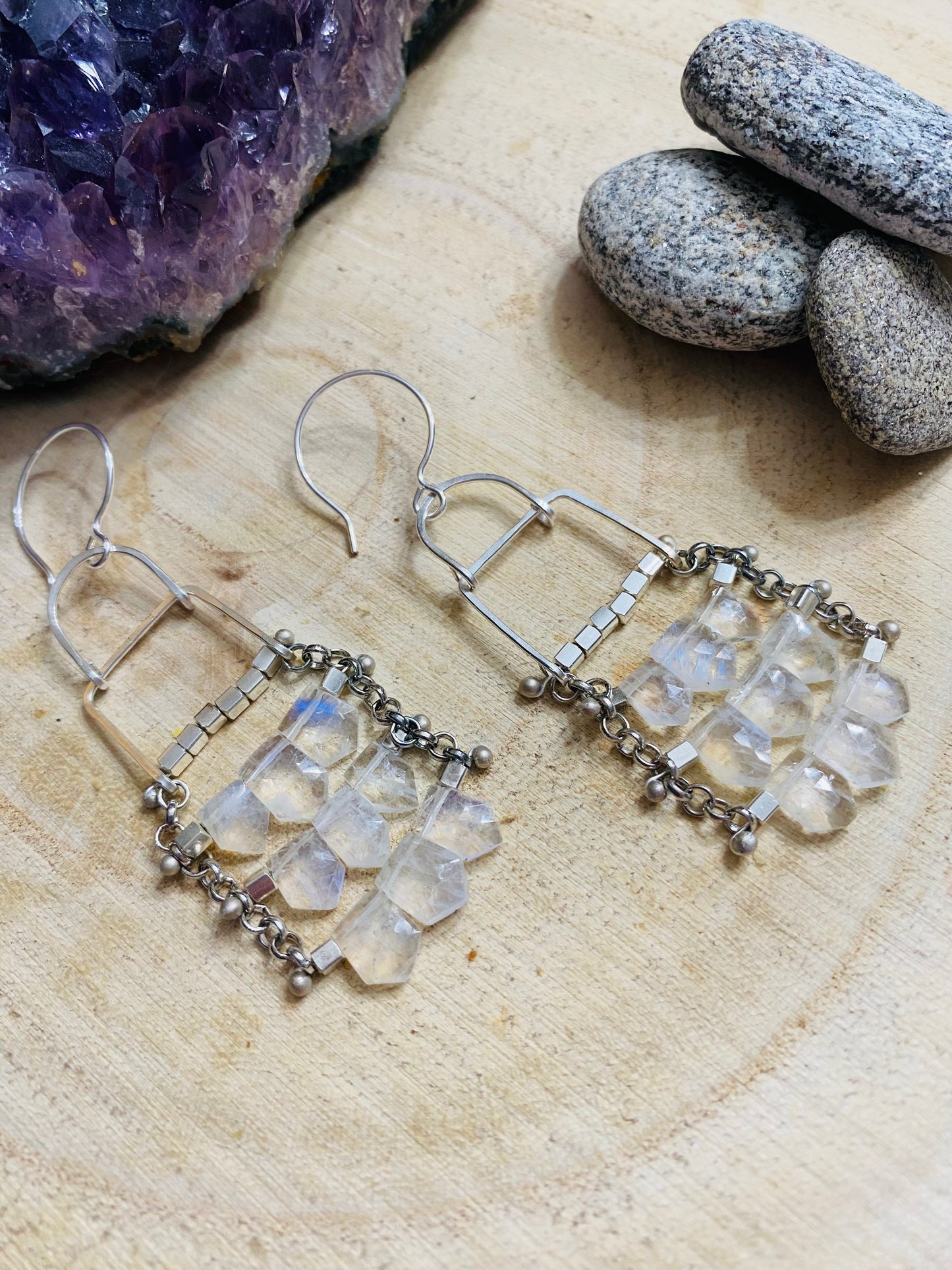 Shield Cut Moonstone Matrix Earring