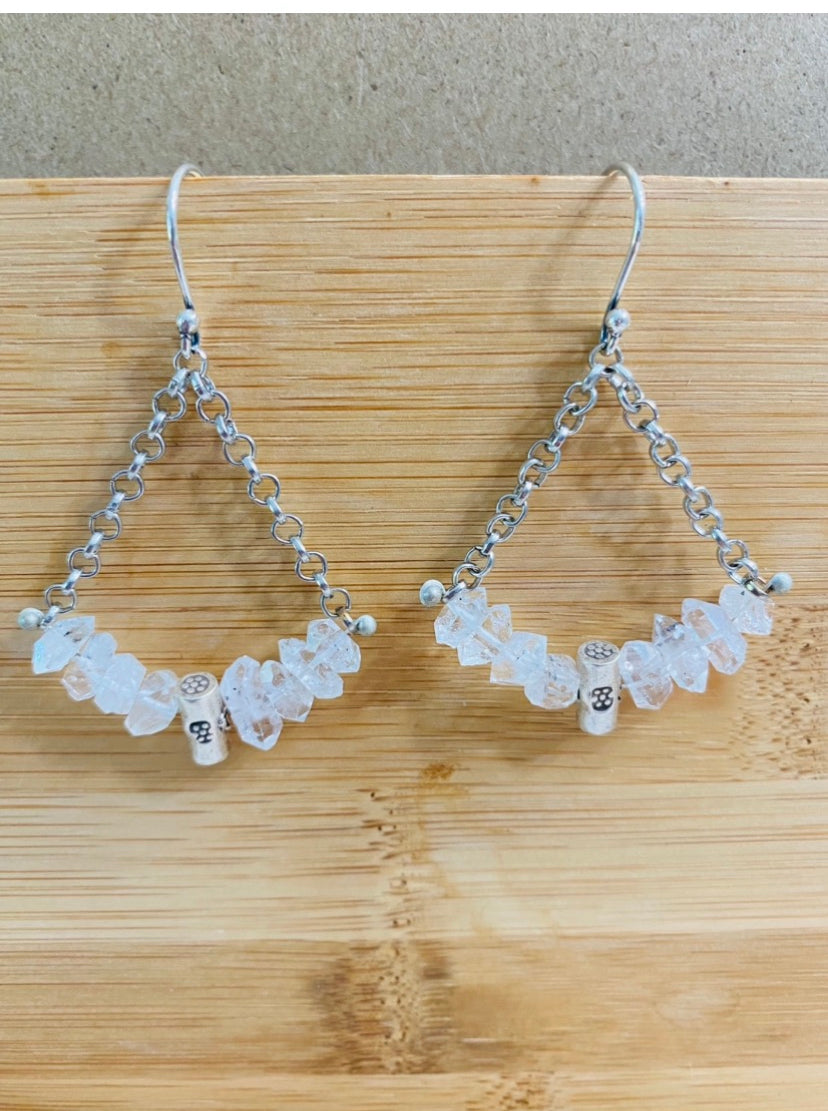 Herkimer Diamond quartz earrings with Bali Silver Barrels
