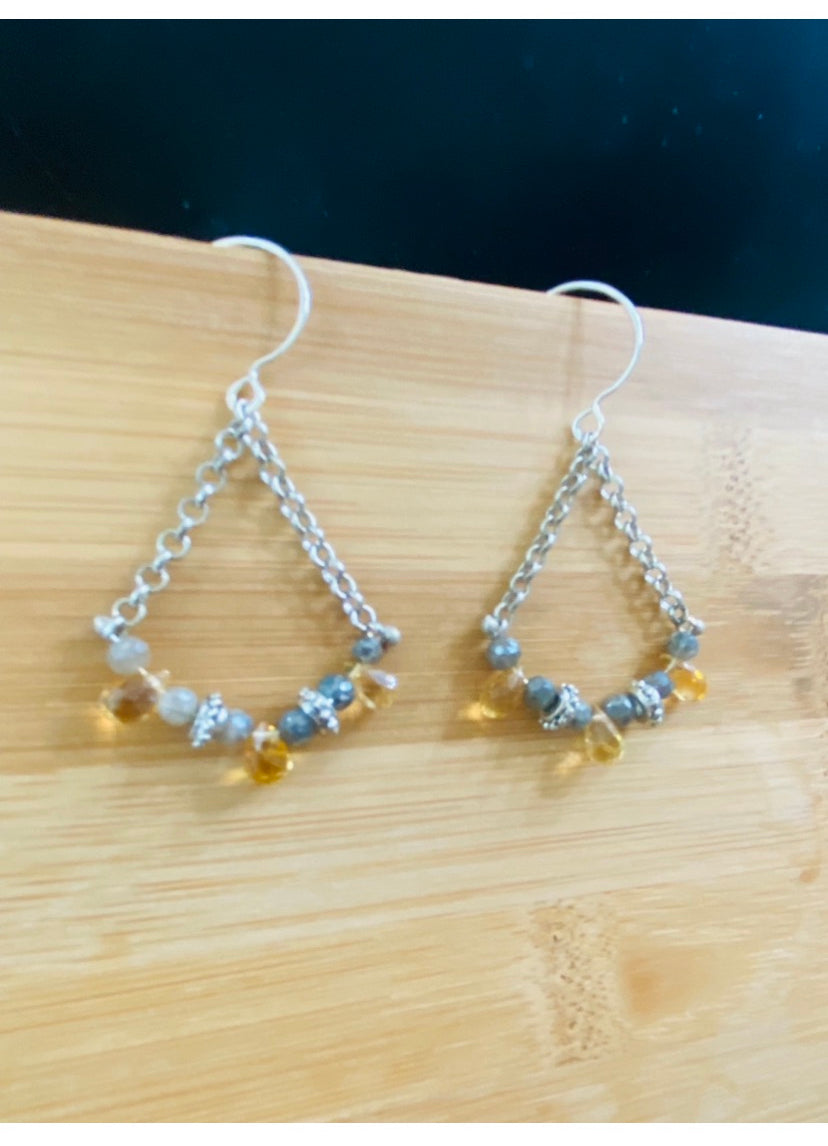 Citrine and mystic labradorite chained earrings