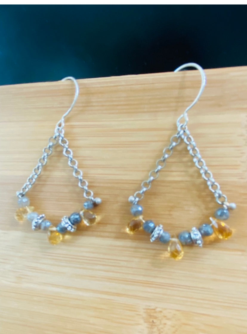Citrine and mystic labradorite chained earrings