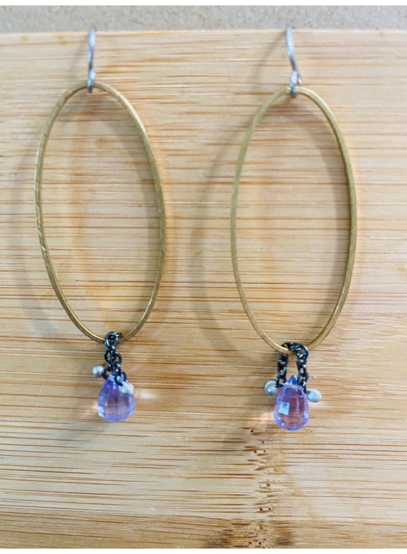 Pink Amethyst oval hoops