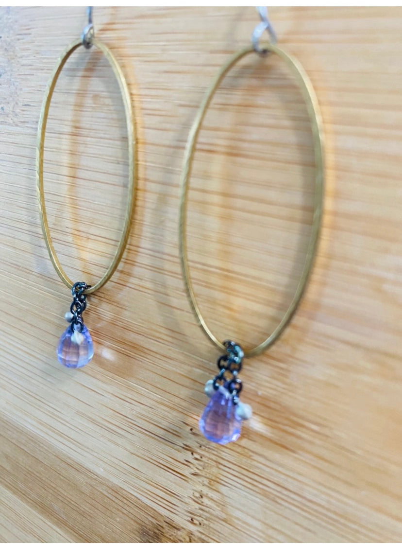 Pink Amethyst oval hoops