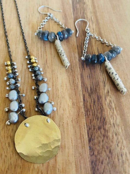 Brass circle necklace with gemstone fringe