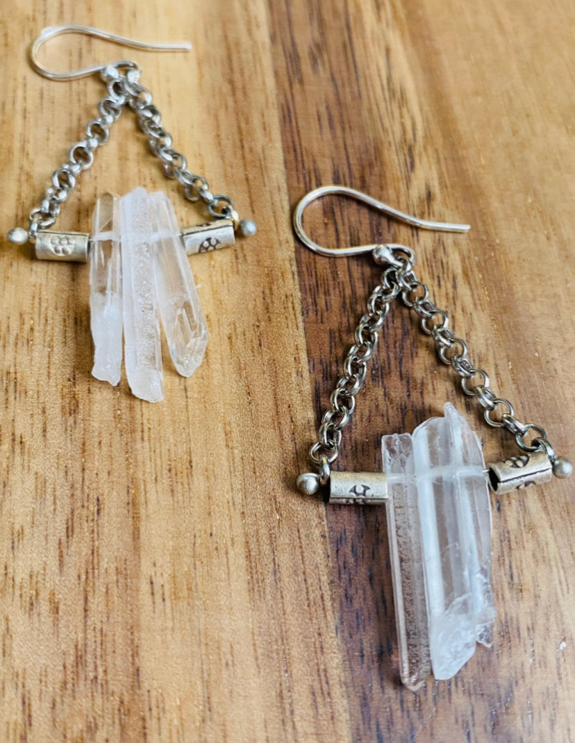 Rock crystal shard necklace with intricate metalwork
