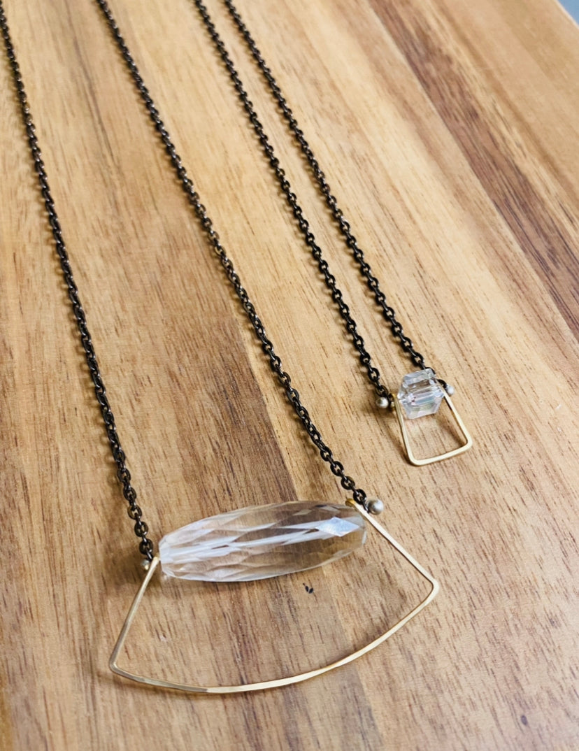 Rock crystal nugget Necklace with gold fill frame