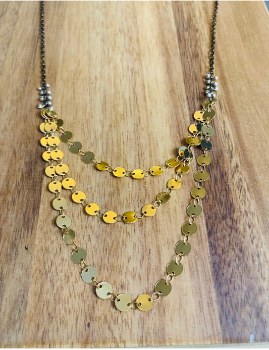 Layered chain necklace with caviar studs