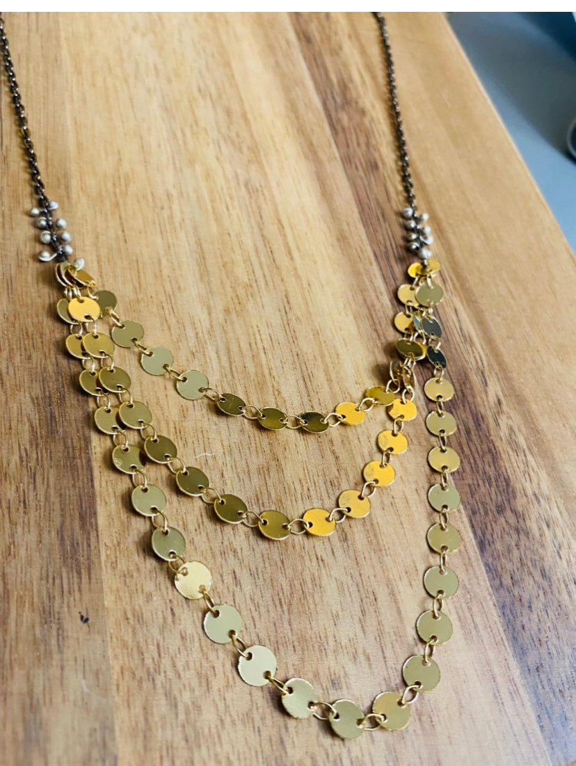 Layered chain necklace with caviar studs