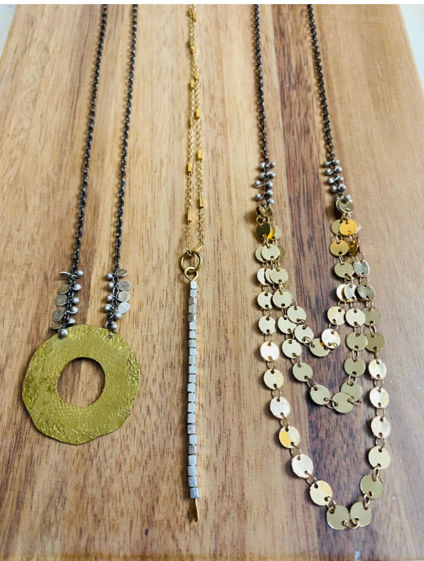 Layered chain necklace with caviar studs