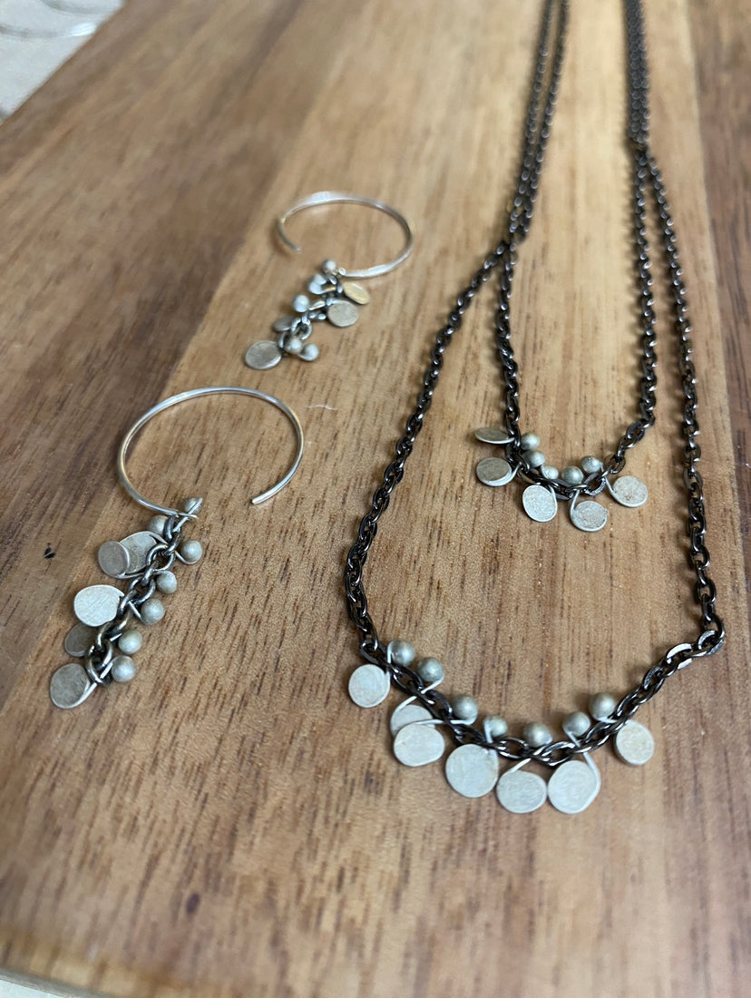 Double Confetti Chain Necklace with .999 Fine Silver paillettes
