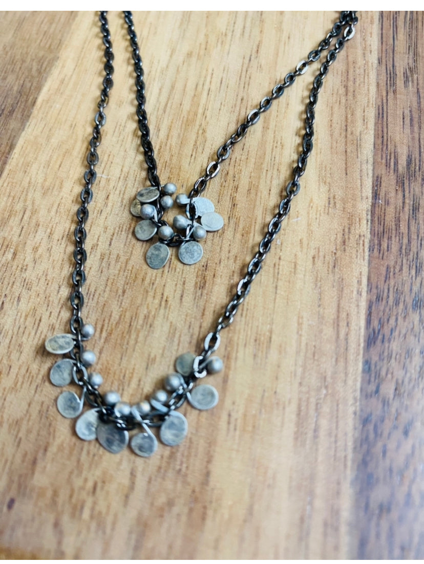 Double Confetti Chain Necklace with .999 Fine Silver paillettes
