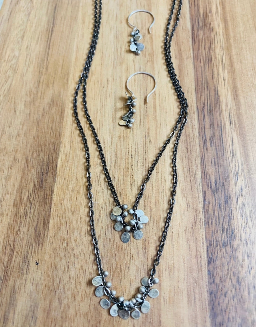 Double Confetti Chain Necklace with .999 Fine Silver paillettes