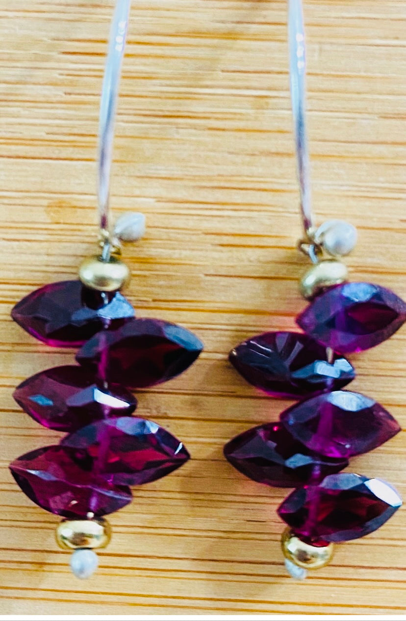 Little rhodolite garnets marquis hoops