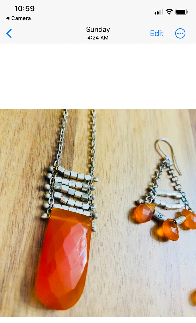 Gorgeous Tangerine Cathedral Cut Carnelian Necklace