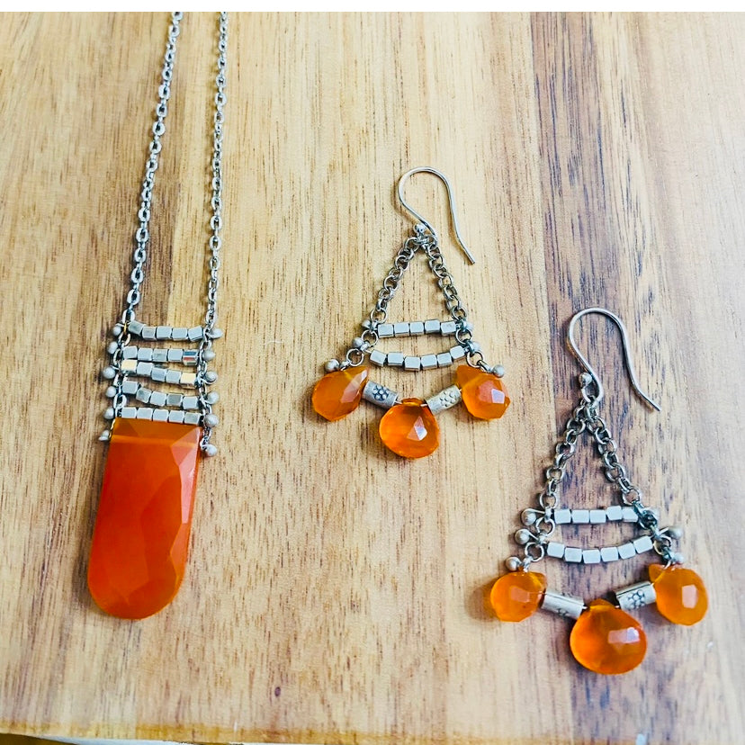 Gorgeous Tangerine Cathedral Cut Carnelian Necklace
