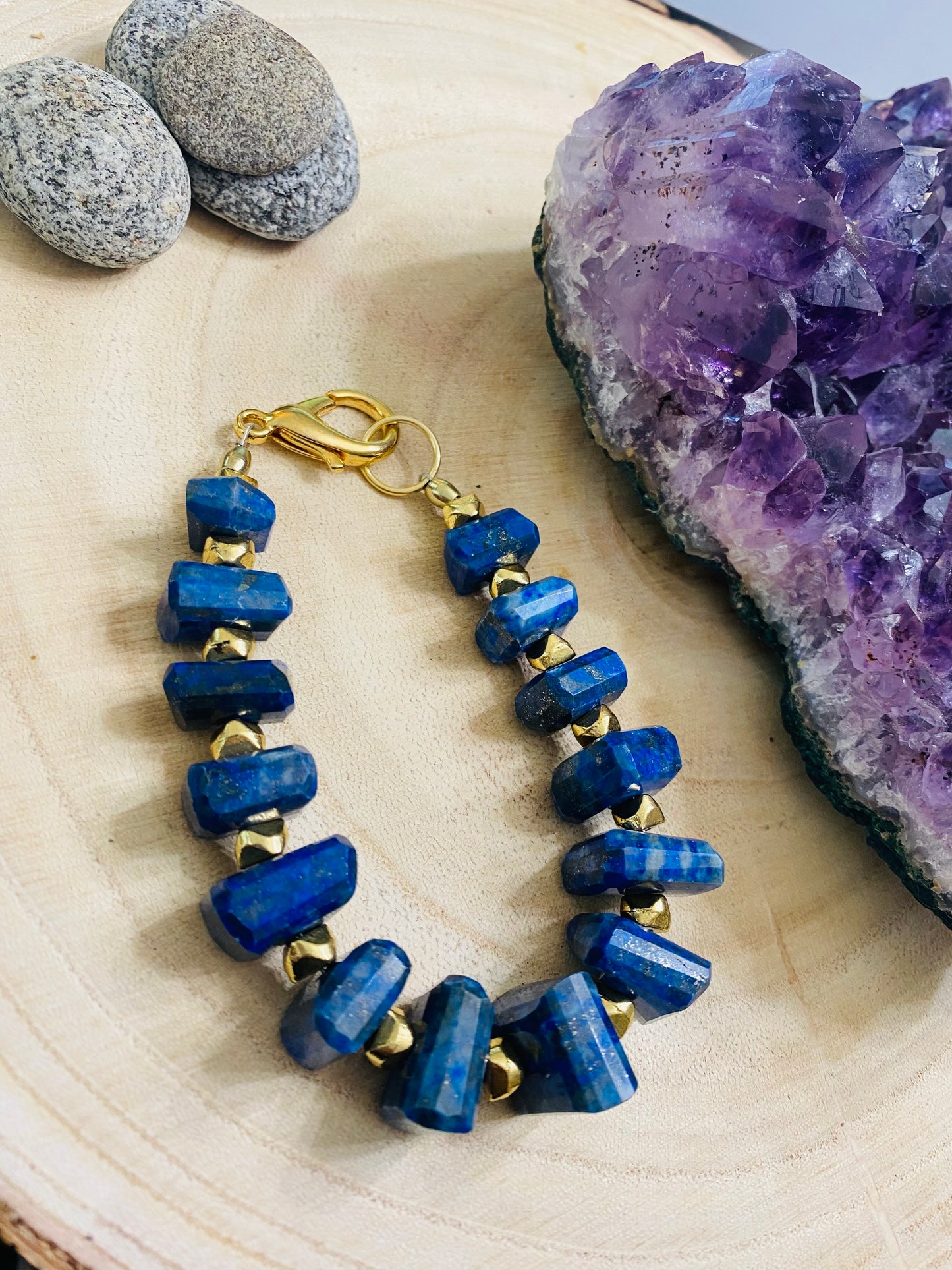 Jaw Dropping Faceted Lapis Bracelet - 8”
