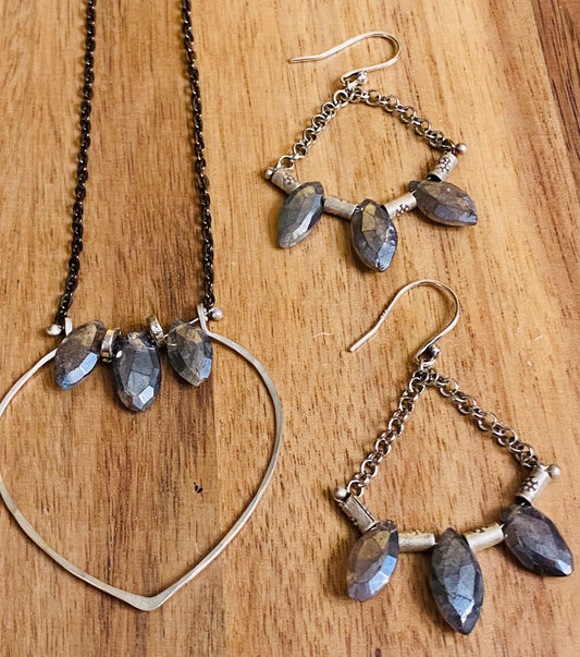 Mystic Labradorite and Bali Silver Earrings