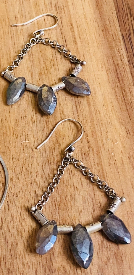 Mystic Labradorite and Bali Silver Earrings