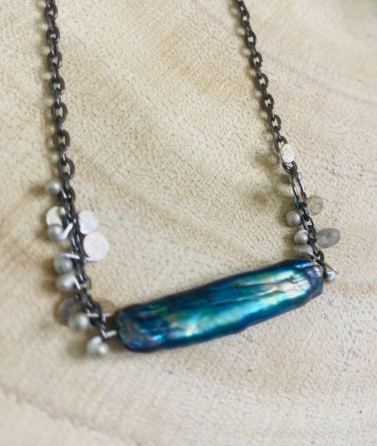 Peacock Biwa Pearl Necklace 18”