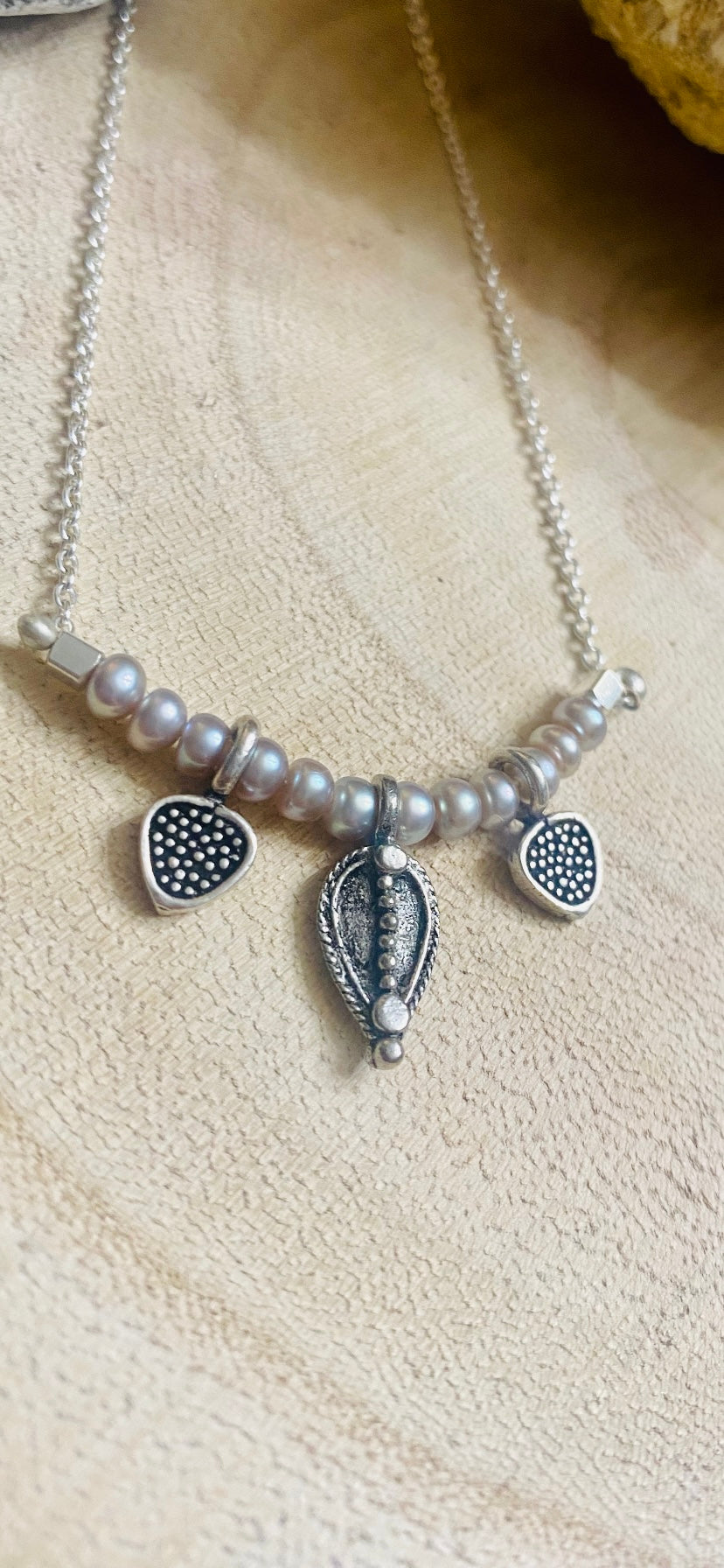 Teensy Pearl and Sterling Charms Necklace