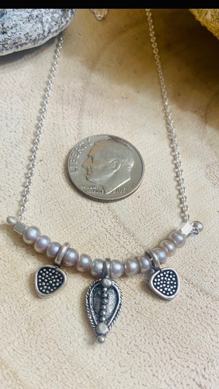Teensy Pearl and Sterling Charms Necklace