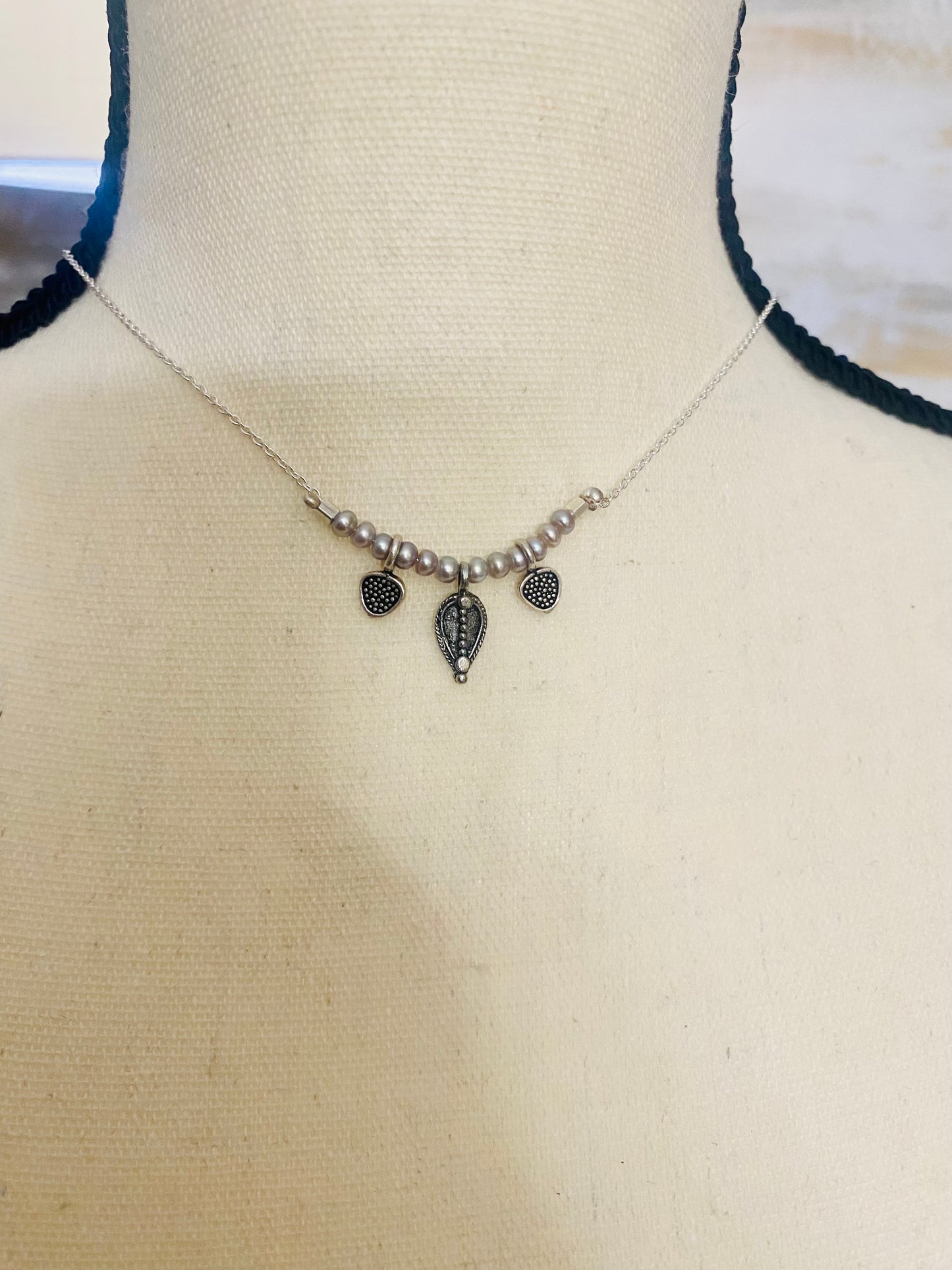 Teensy Pearl and Sterling Charms Necklace