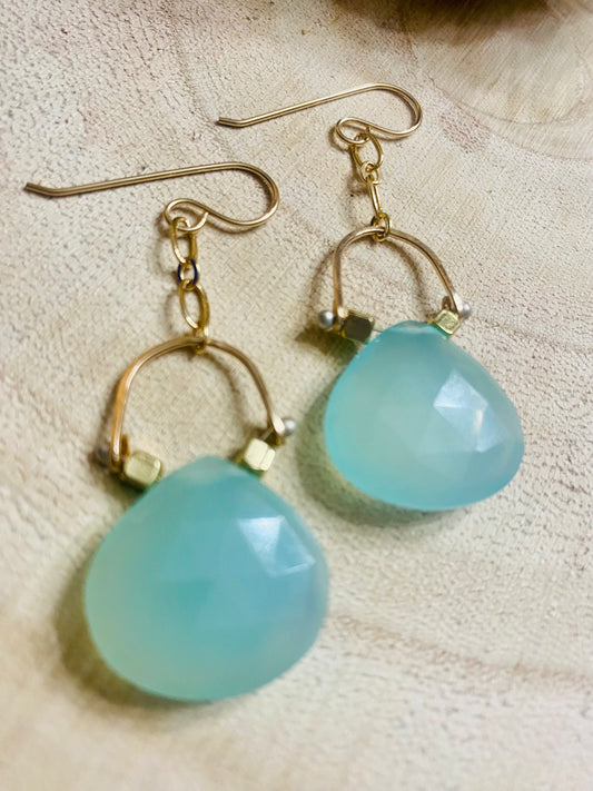 Chalcedony Stirrup Earrings in Gold Fill