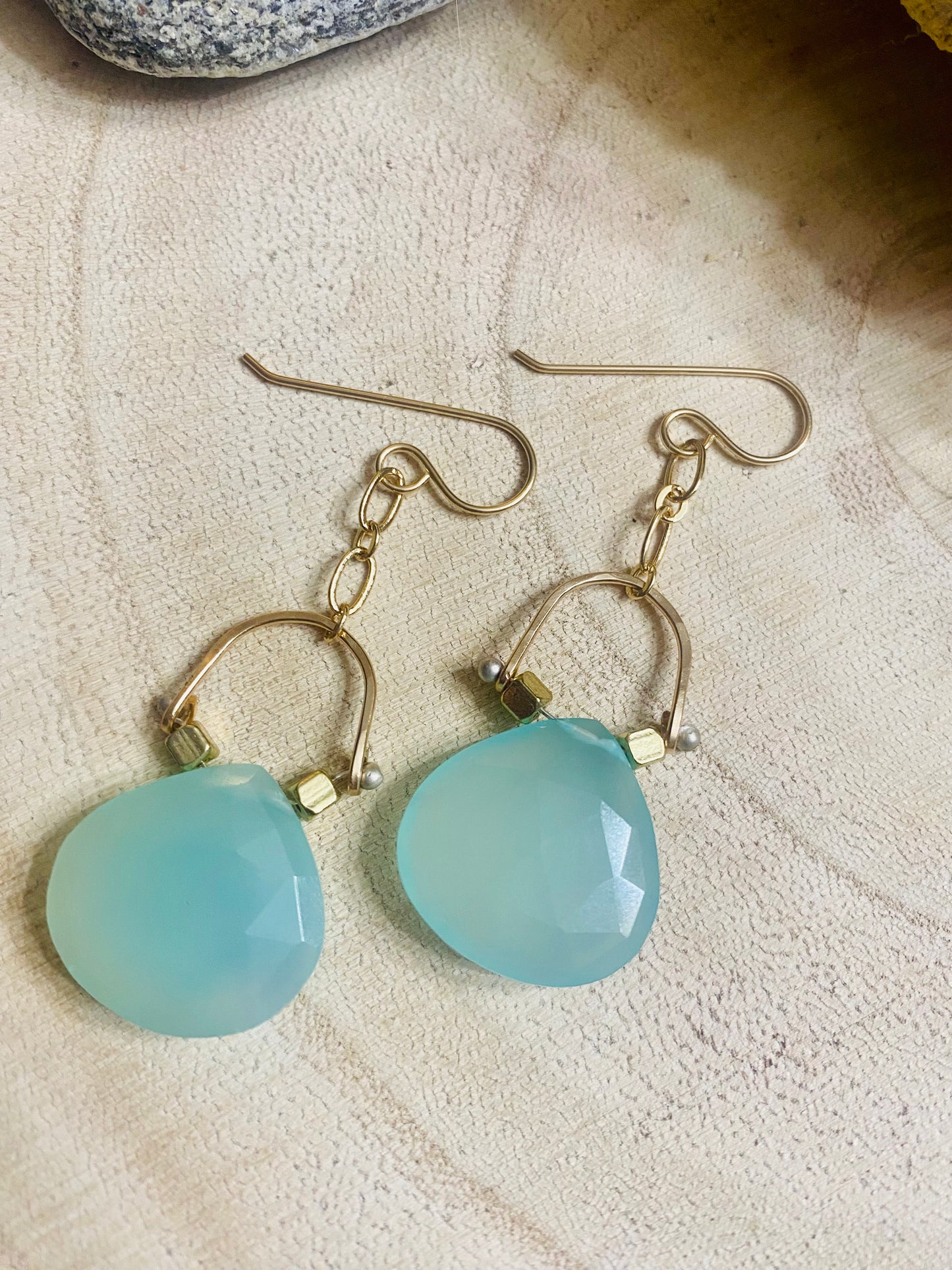 Chalcedony Stirrup Earrings in Gold Fill