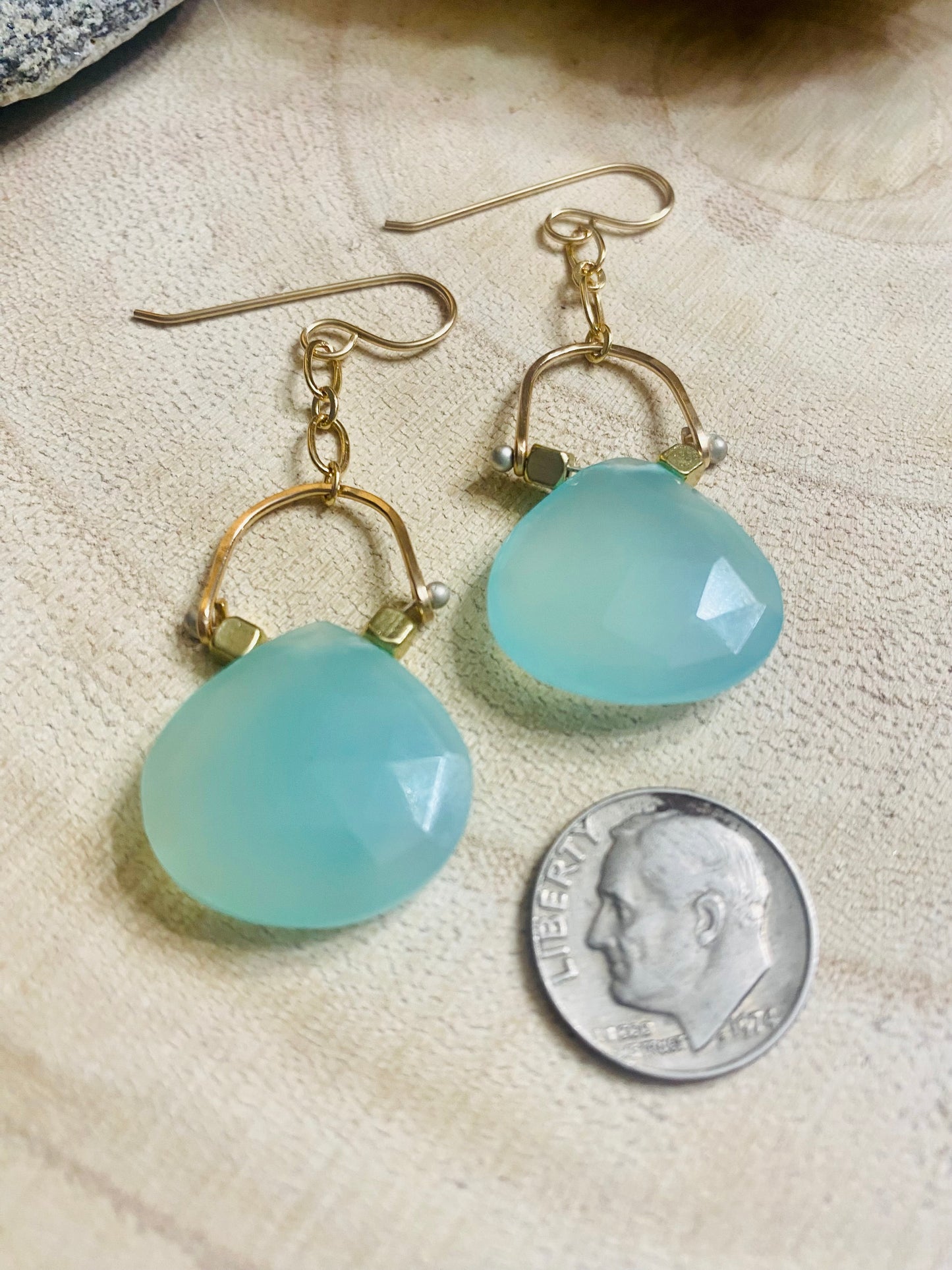 Chalcedony Stirrup Earrings in Gold Fill