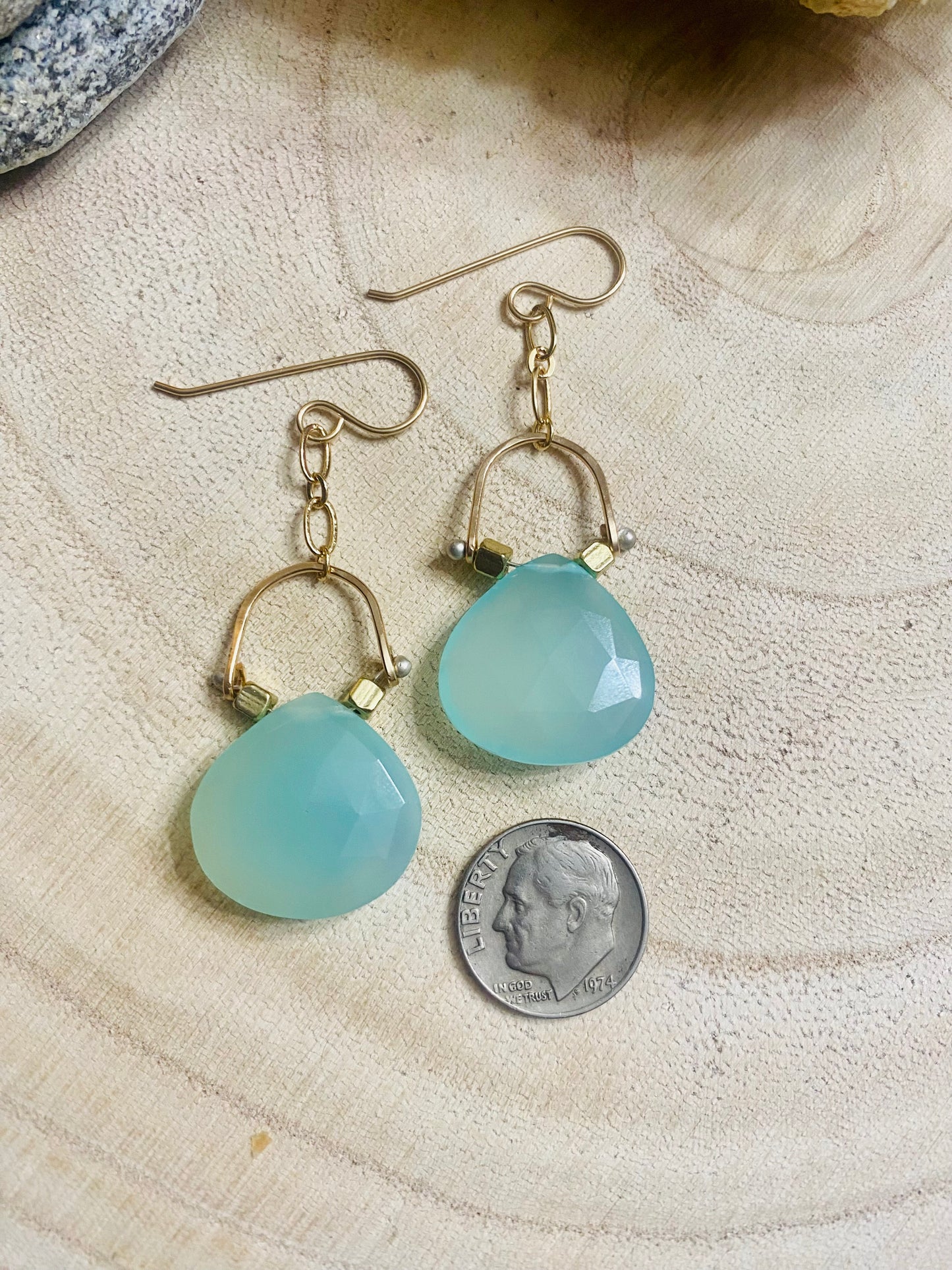 Chalcedony Stirrup Earrings in Gold Fill
