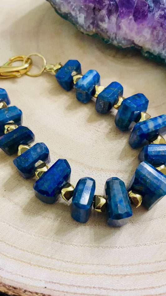Jaw Dropping Faceted Lapis Bracelet - 8”