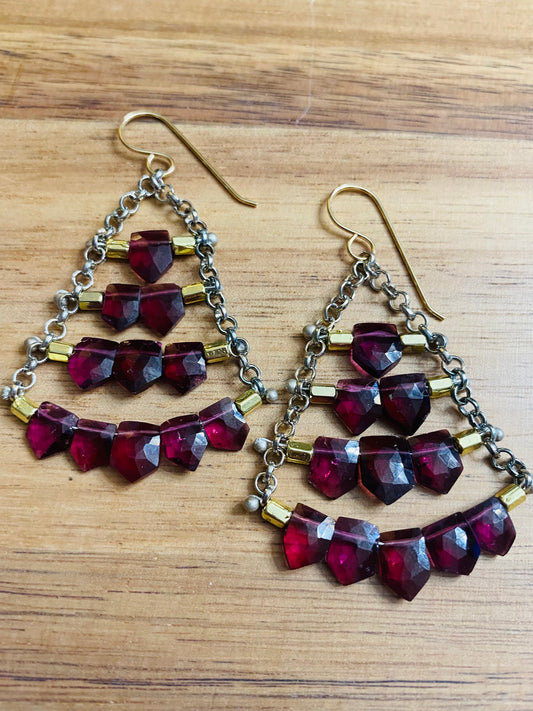 Shield cut Rhodolite Garnet Earrings