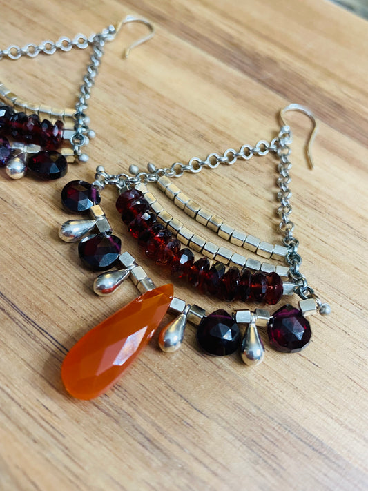 Vivid Carnelian and Garnet Earrings - JUICY COMBINATION!