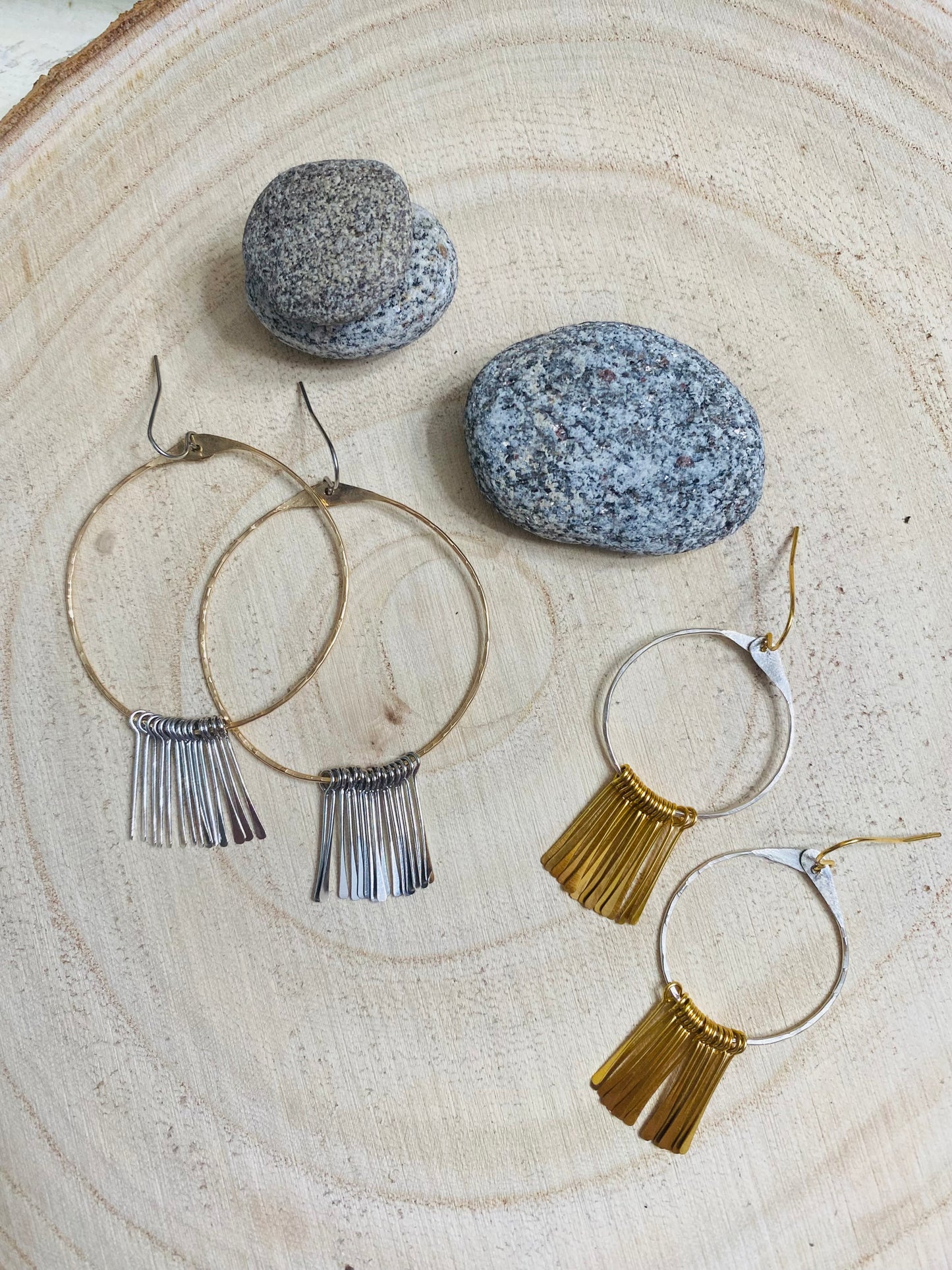 Small fringe hoop earrings in sterling silver or gold fill