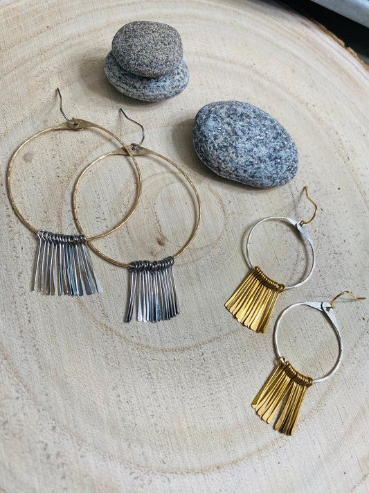 Large Fringe hoop earrings on sterling silver or gold fill.