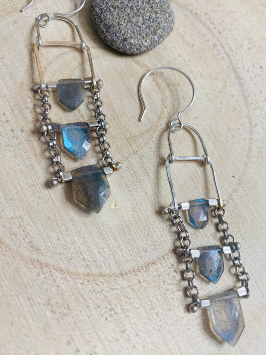 Labradorite Shield Earrings - Multple Stone Options Available.