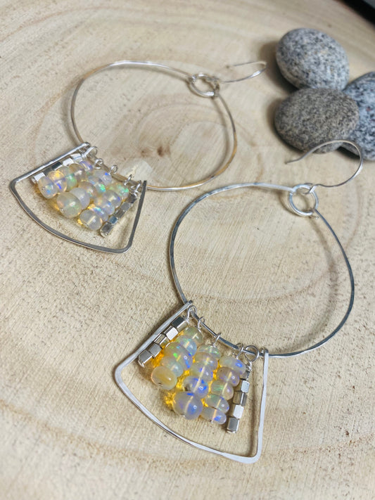 Sterling silver welo opals hoop earrings