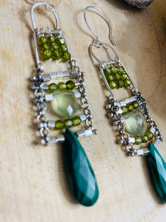 Stunning Malachite and Prehnite earrings