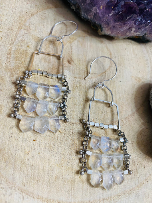 Shield Cut Moonstone Matrix Earring